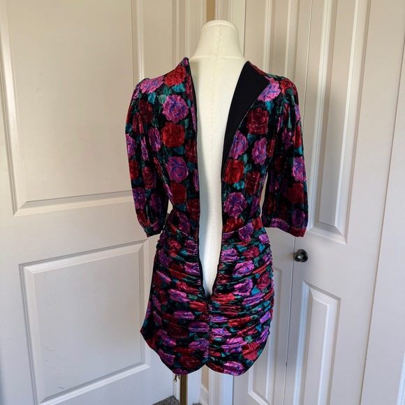 NWT Ronny Kobo Blue Floral Velvet Monica Dress, S - Picture 8 of 13